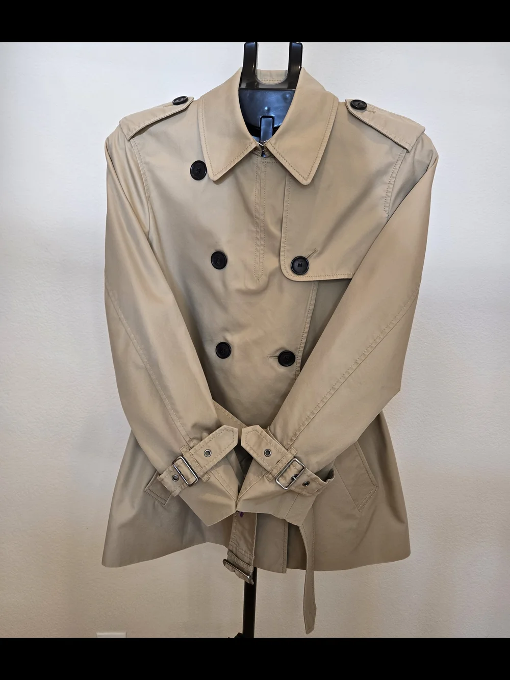 Coach Khaki Short Double-Breasted Trench Coat with Belt